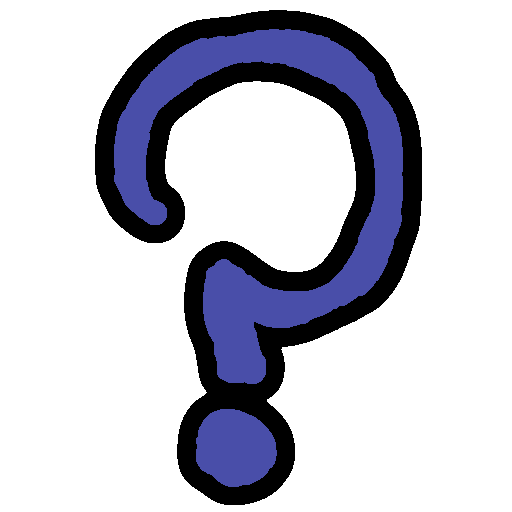 the sitelen pona glyph for the toki pona word 'seme,' which looks like a question mark, colored in dark blue.